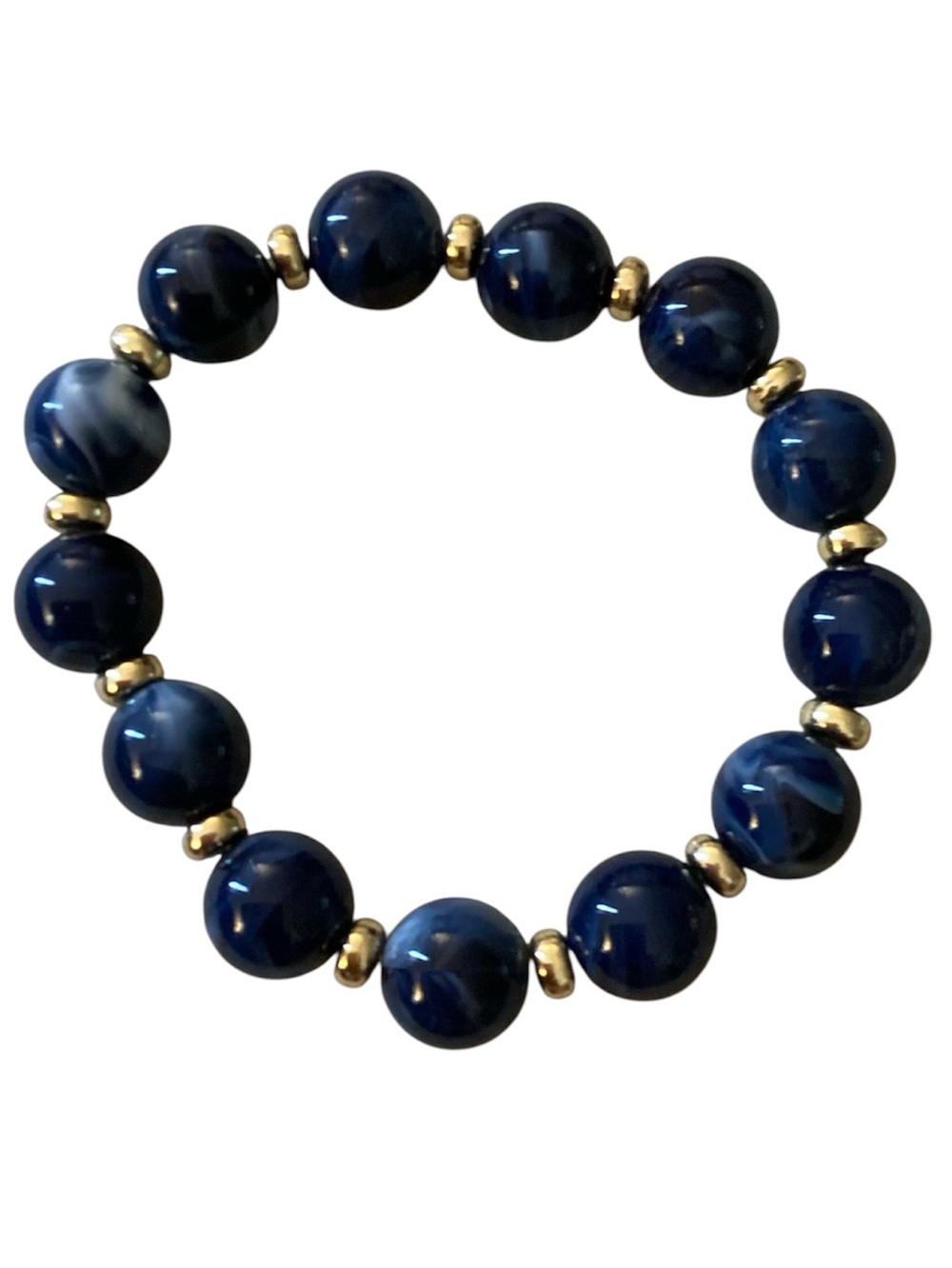 Boho Style Milky Blue/Gold Beaded Stretch Bracelet (NWT)
